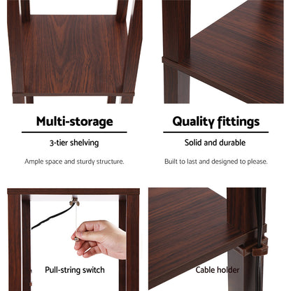 Floor Lamp 3 Tier Shelf Storage Led Light Stand Home Room Pattern Brown