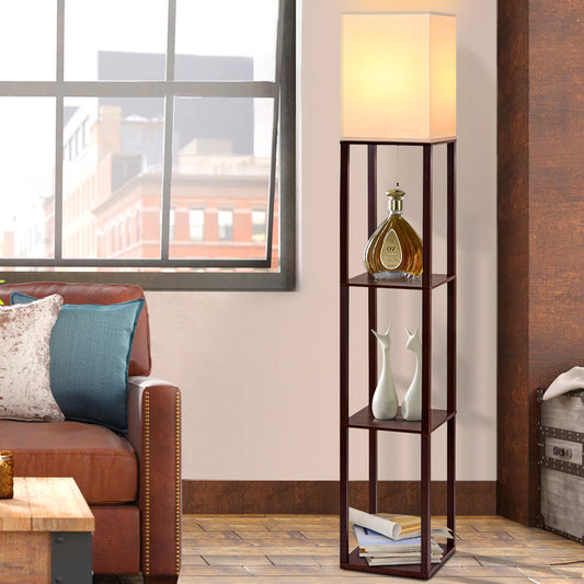Floor Lamp 3 Tier Shelf Storage Led Light Stand Home Room Vintage White