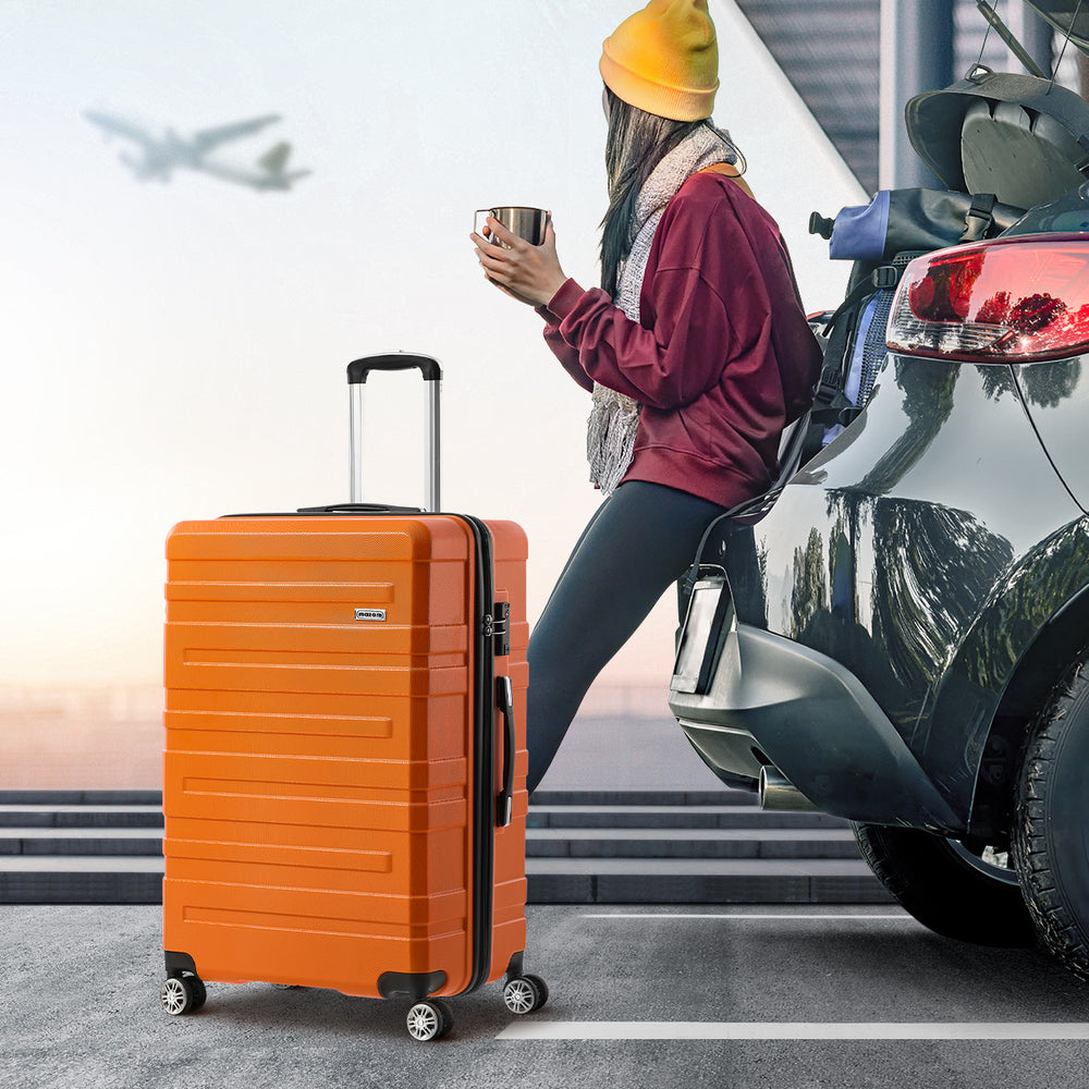 28" Luggage Suitcase Trolley Set TSA Lock Hard Case Magenta & Orange