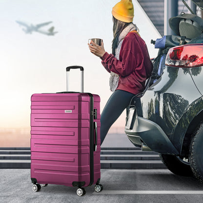 28" Luggage Suitcase Trolley Set TSA Lock Hard Case Magenta & Orange