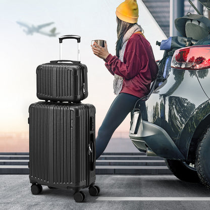2PCS Luggage Suitcase Trolley Set Carry On TSA Hard Case Black