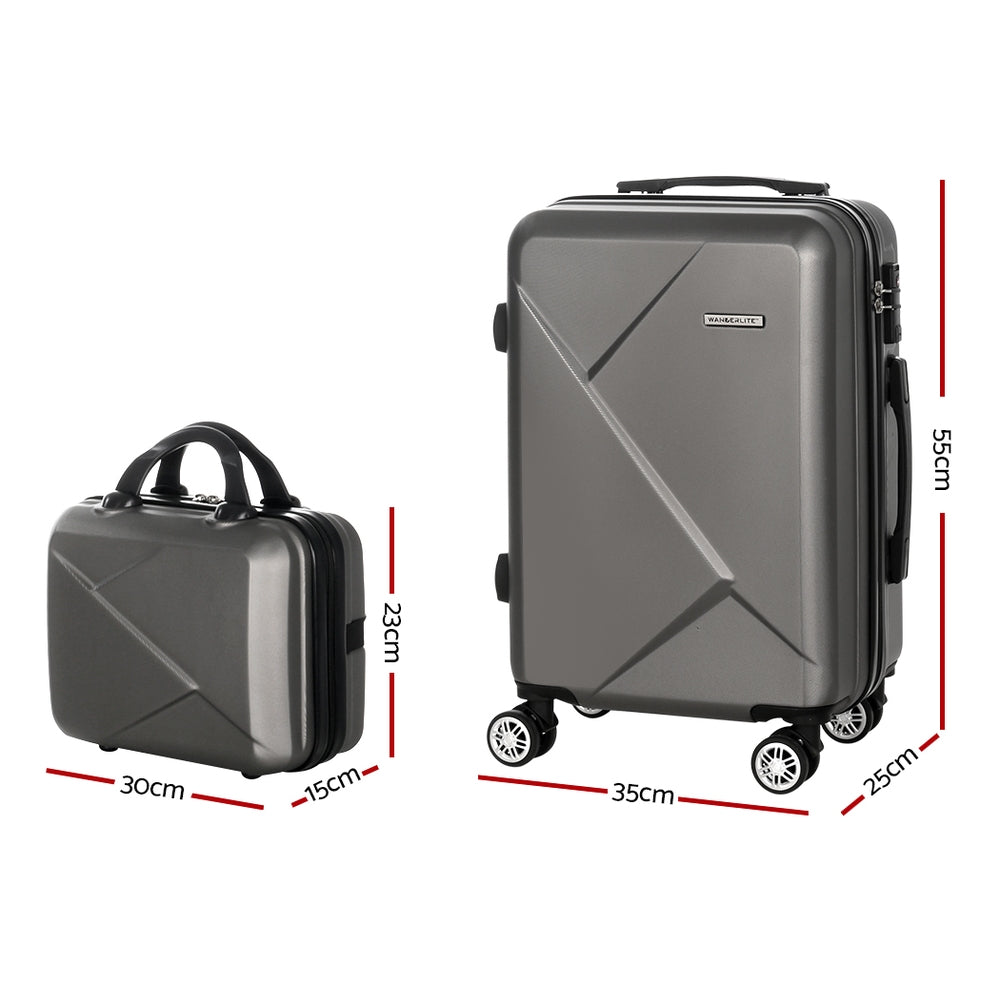 2Set 20 Inch Luggage Case with 12 Inch Handheld Luggage Box Hard Shell Travel Suitcase TSA Lock Dark Grey
