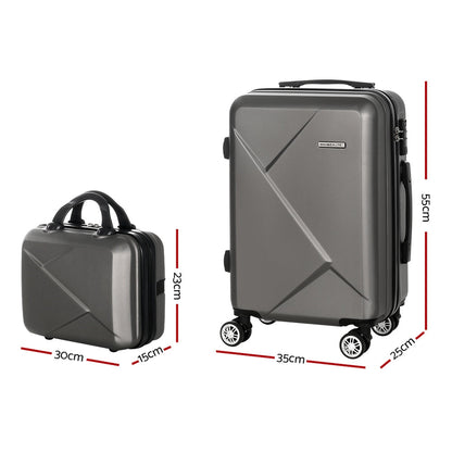 2Set 20 Inch Luggage Case with 12 Inch Handheld Luggage Box Hard Shell Travel Suitcase TSA Lock Dark Grey