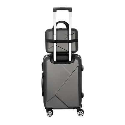 2Set 20 Inch Luggage Case with 12 Inch Handheld Luggage Box Hard Shell Travel Suitcase TSA Lock Dark Grey