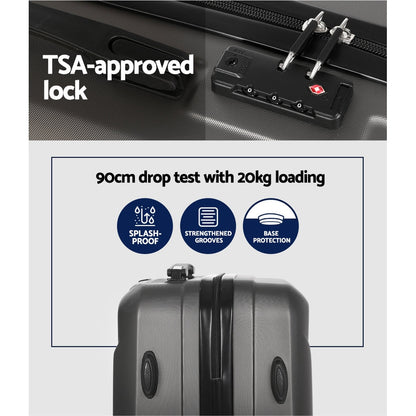 2Set 20 Inch Luggage Case with 12 Inch Handheld Luggage Box Hard Shell Travel Suitcase TSA Lock Dark Grey