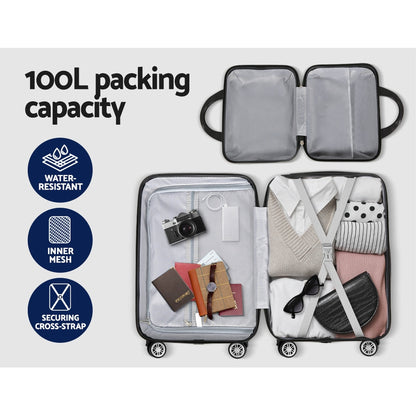 2Set 20 Inch Luggage Case with 12 Inch Handheld Luggage Box Hard Shell Travel Suitcase TSA Lock Dark Grey