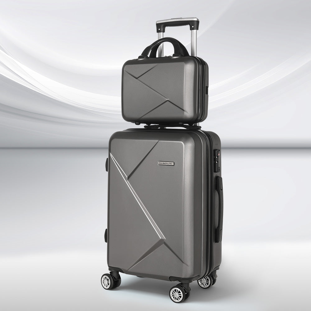 2Set 20 Inch Luggage Case with 12 Inch Handheld Luggage Box Hard Shell Travel Suitcase TSA Lock Dark Grey