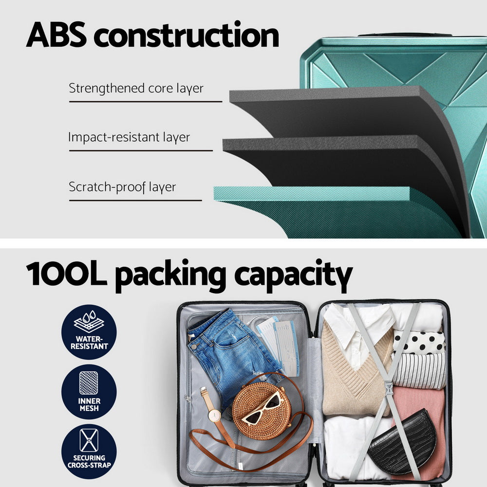 28-inch Luggage Set with TSA Lock�ABS Hard Shell Travel Suitcase Organiser Luggage Case Atrovirens