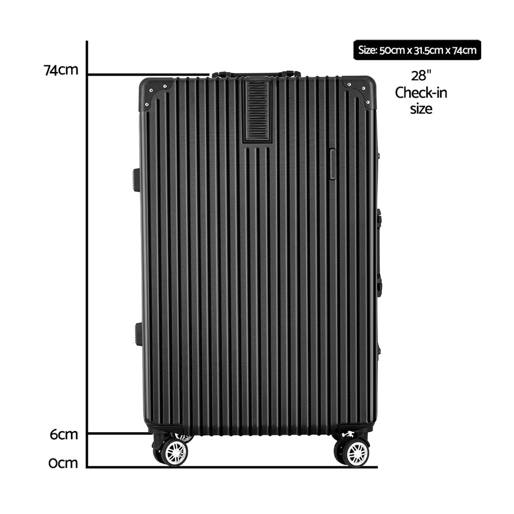 28 Inch Luggage with TSA Lock Stainless�Steel�Wrapped�Corners Hard Shell Travel Suitcase Luggage Case Black