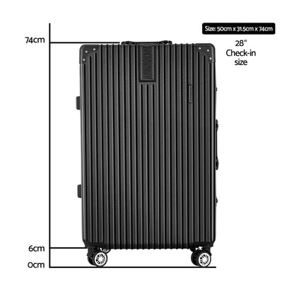 28 Inch Luggage with TSA Lock Stainless�Steel�Wrapped�Corners Hard Shell Travel Suitcase Luggage Case Black