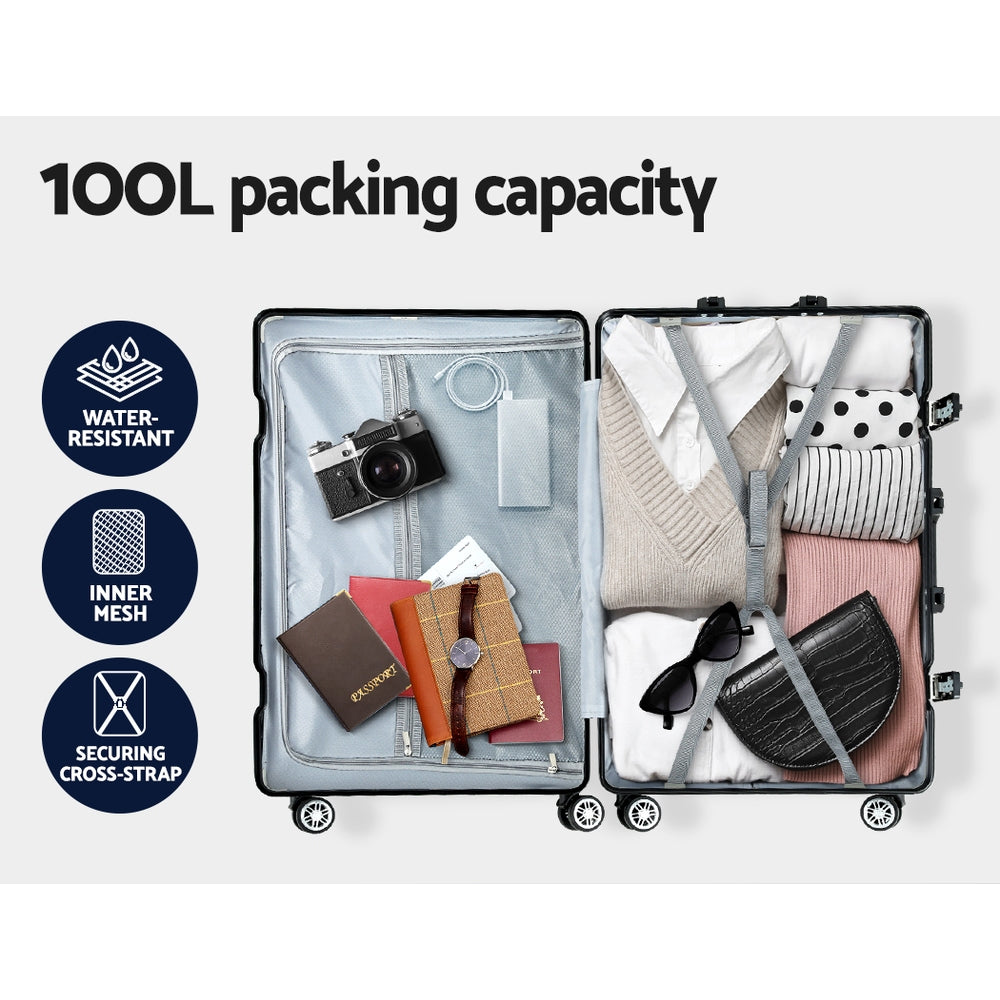 28 Inch Luggage with TSA Lock Stainless�Steel�Wrapped�Corners Hard Shell Travel Suitcase Luggage Case Black