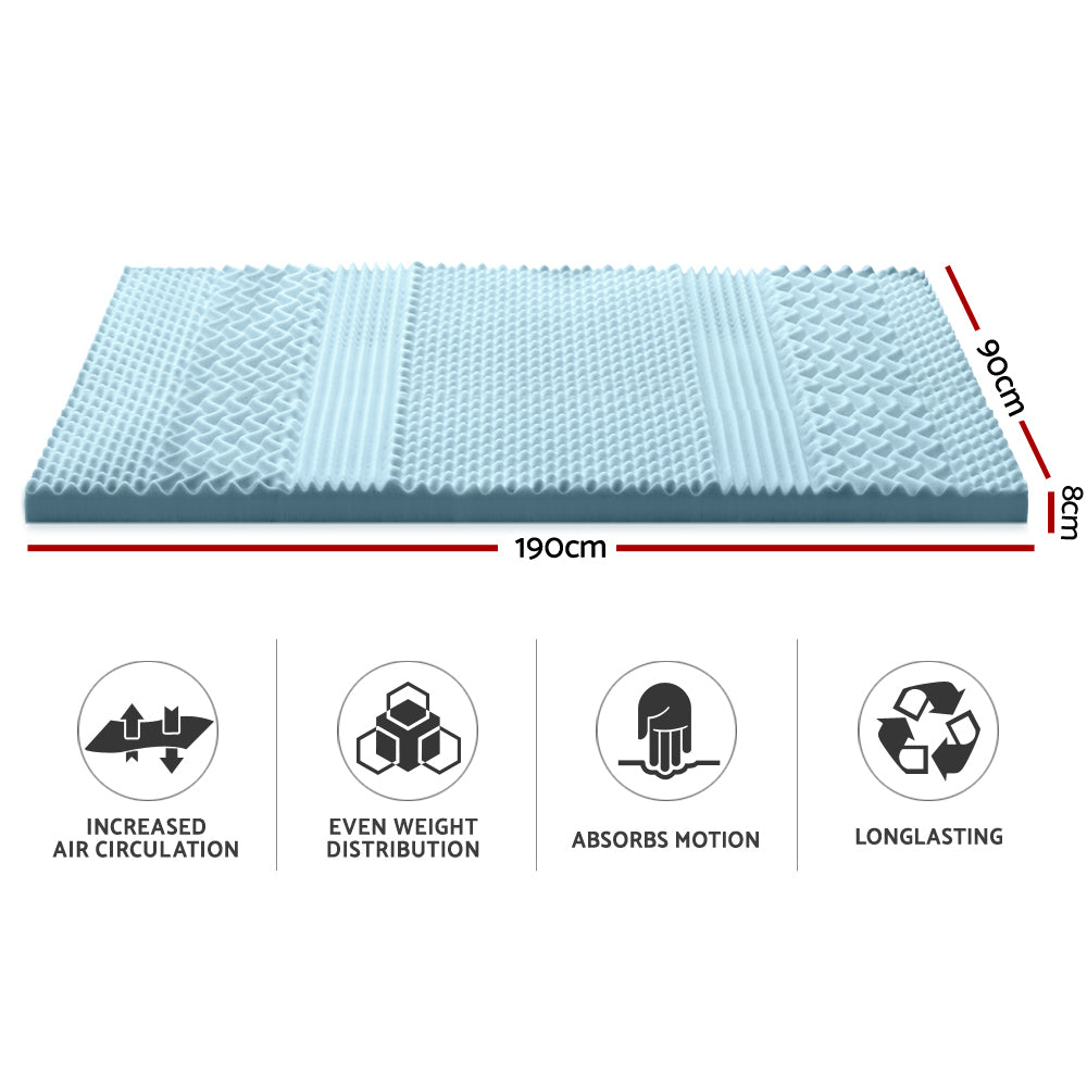 Memory Foam Mattress Topper 7-Zone 8Cm Single