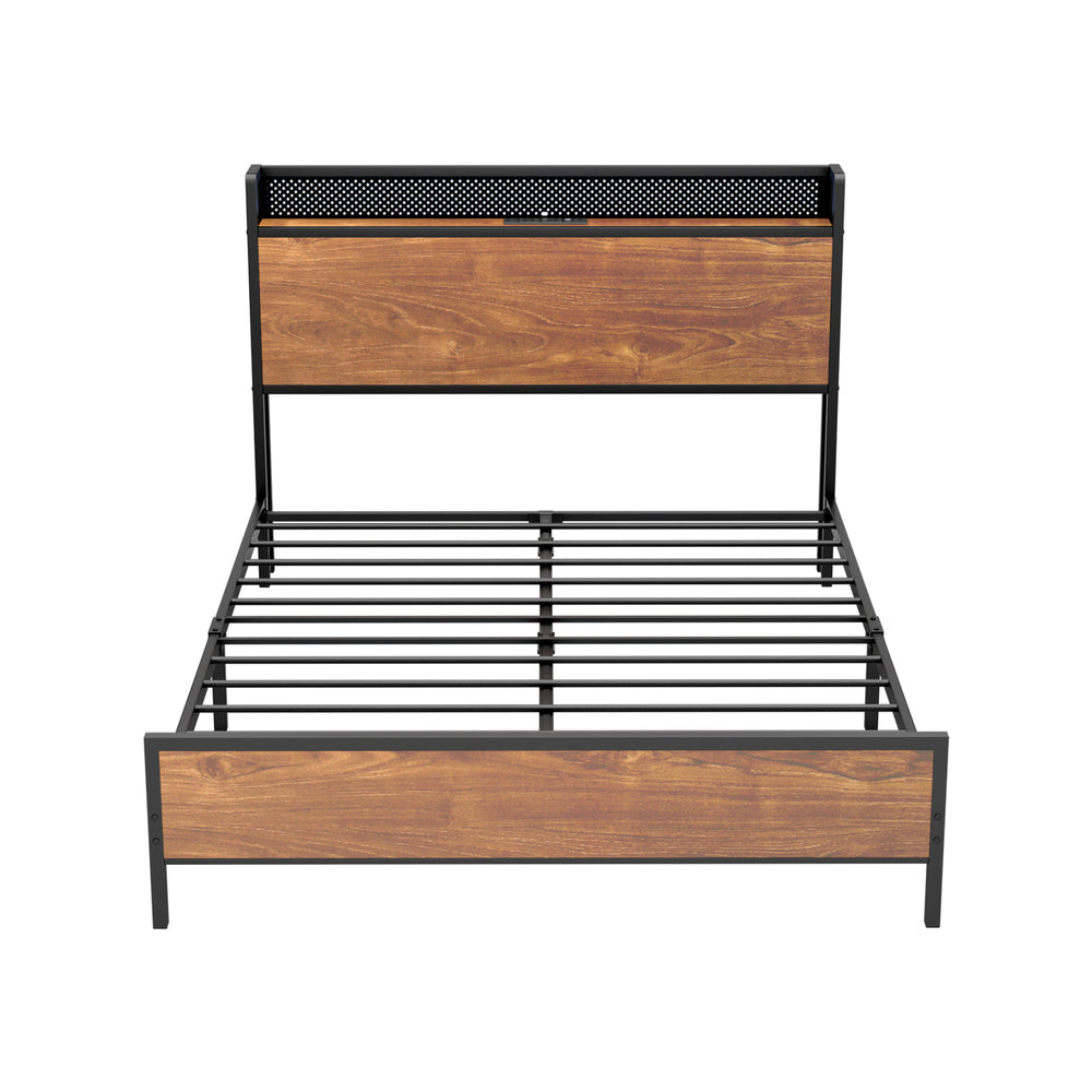 Metal Bed Frame Double & King Size with LED Headboard, USB Charging & Storage Drawers