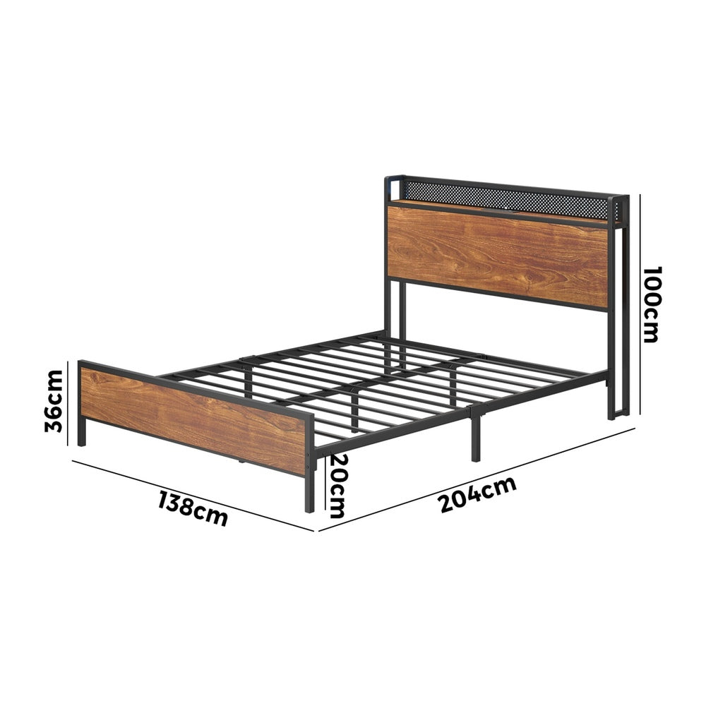 Metal Bed Frame Double & King Size with LED Headboard, USB Charging & Storage Drawers