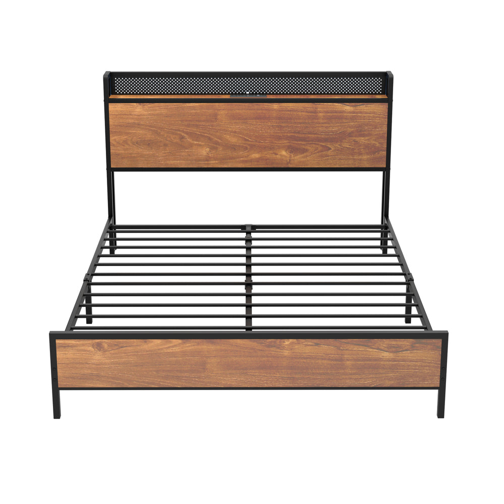 Metal Bed Frame Double & King Size with LED Headboard, USB Charging & Storage Drawers