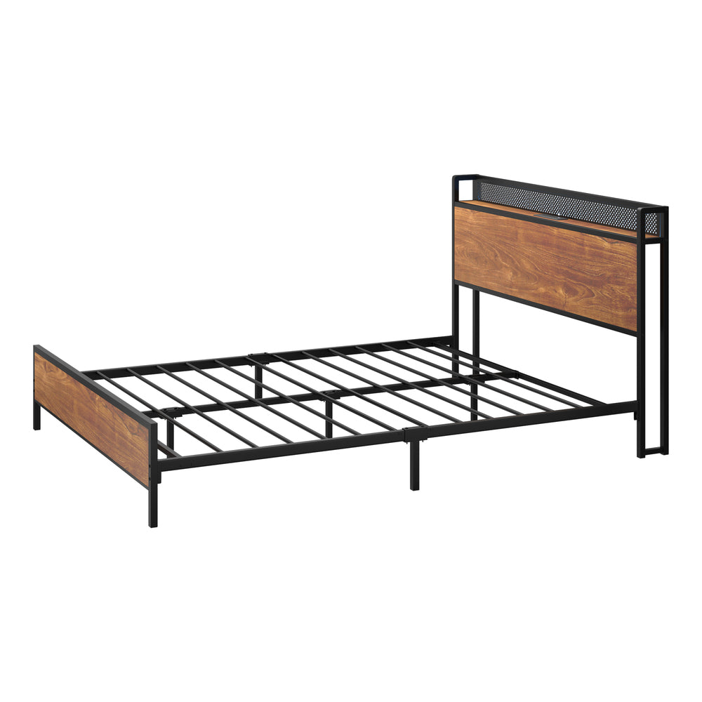 Metal Bed Frame Double & King Size with LED Headboard, USB Charging & Storage Drawers