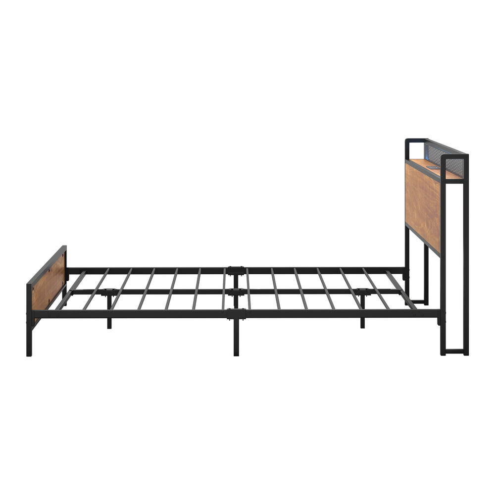 Metal Bed Frame Double & King Size with LED Headboard, USB Charging & Storage Drawers