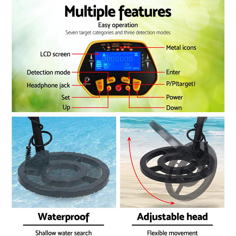 180Mm Deep Waterproof Treasure Hunter Metal Detector Yellow