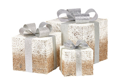 Christmas Present Display Set with Lights Champagne Finish