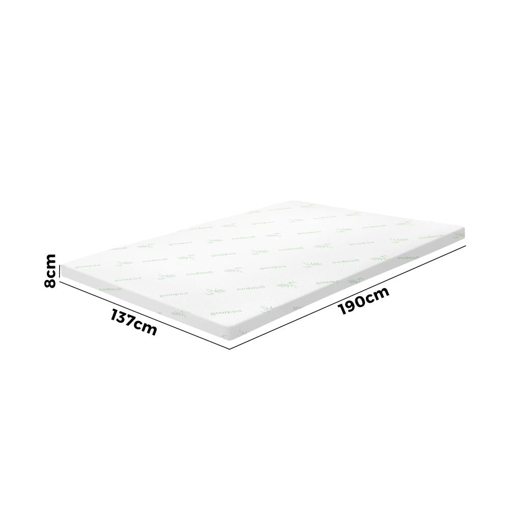 Simple Deals Memory Foam Mattress Topper Bed Cool Gel Bamboo Cover Underlay Double 8CM