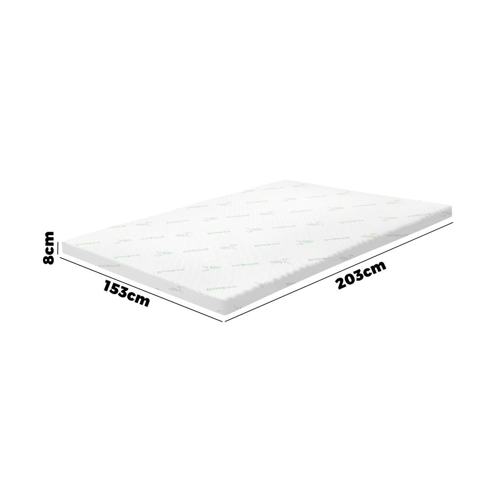 Simple Deals Memory Foam Mattress Topper Cool Gel Bed Bamboo Cover 7-Zone 8CM Queen