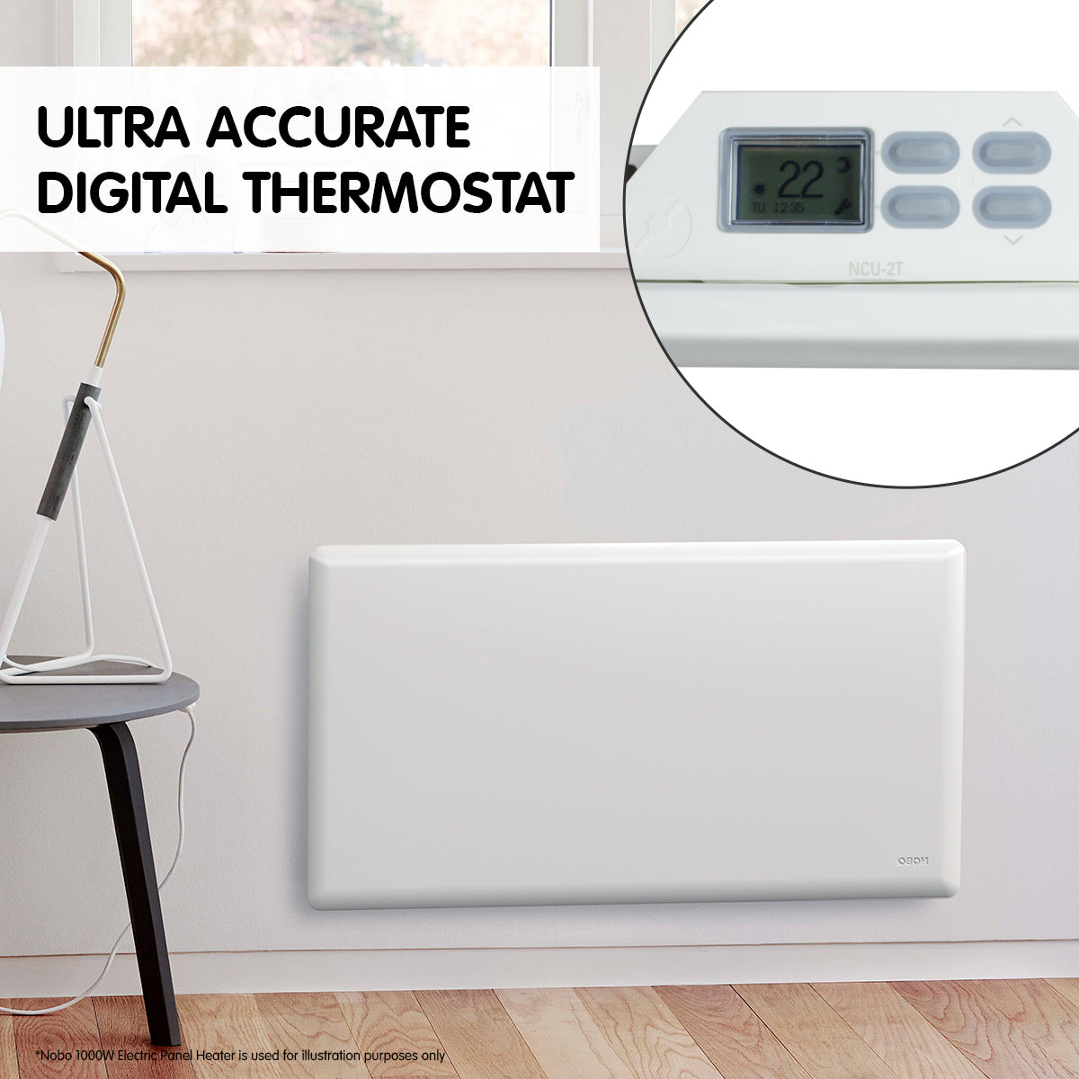 2000w electric panel heater with thermostat & castors