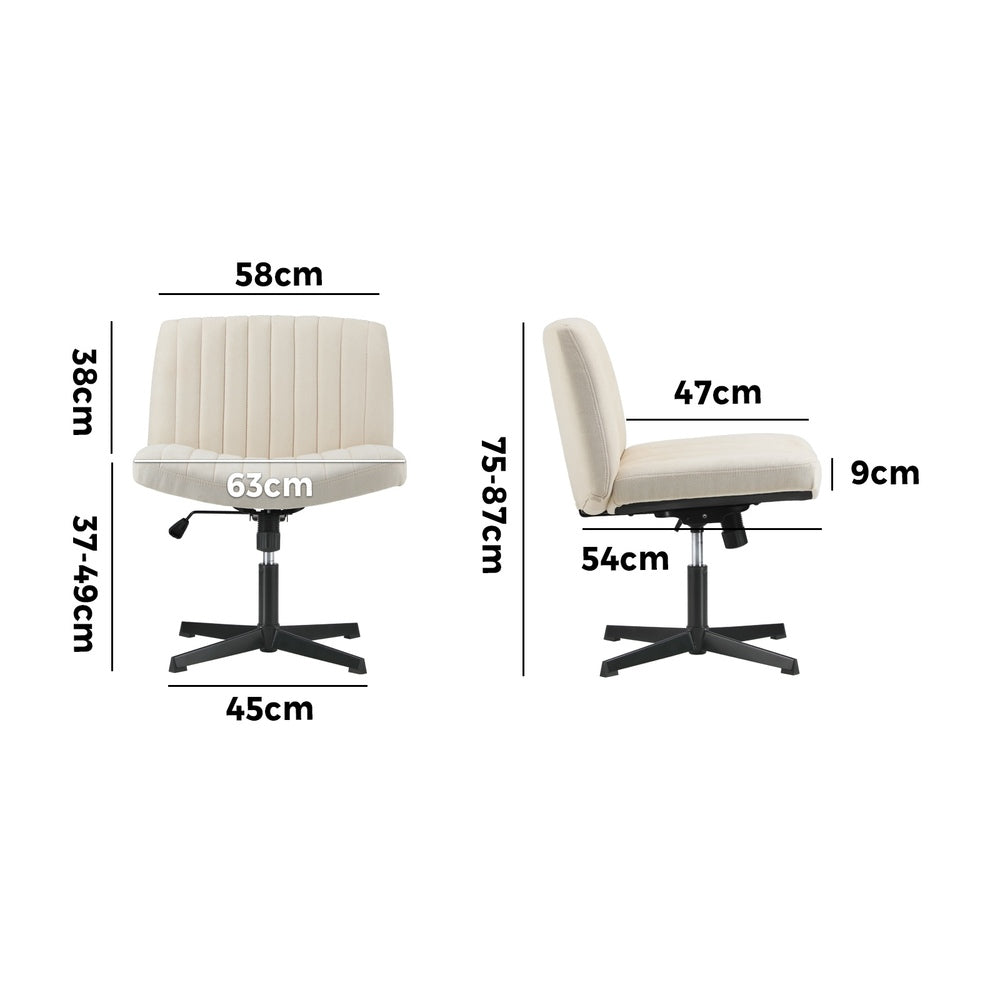 Mid Back Armless Office Desk Chair Height Adjustable Wide Seat Beige