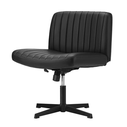 Mid Back Armless Office Desk Chair Wide Seat PU Leather Black