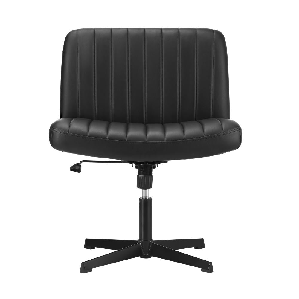 Mid Back Armless Office Desk Chair Wide Seat PU Leather Black