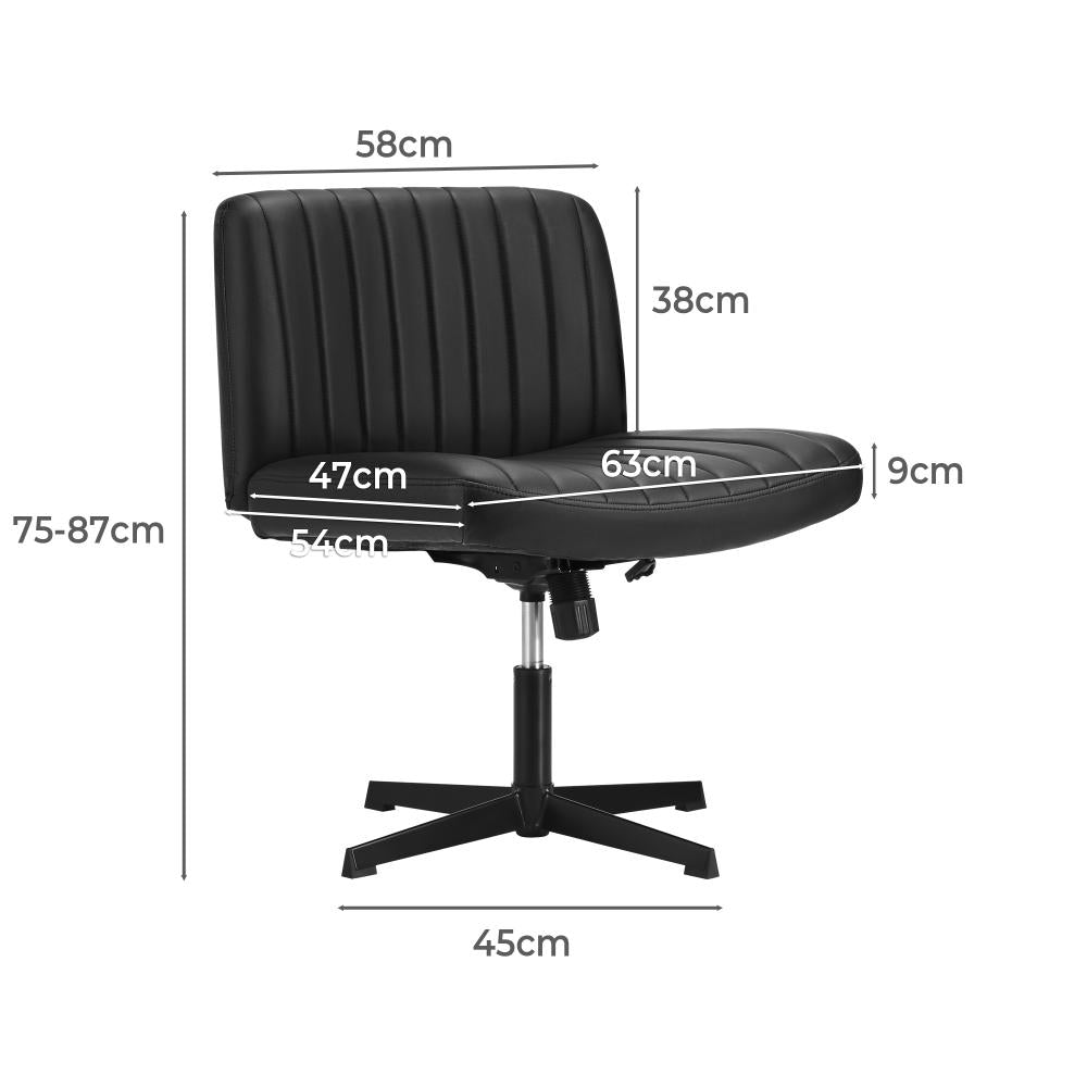 Mid Back Armless Office Desk Chair Wide Seat PU Leather Black