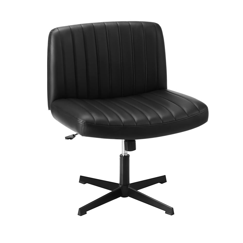 Mid Back Armless Office Desk Chair Wide Seat PU Leather Black