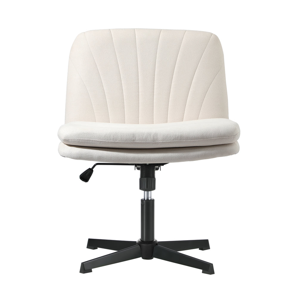 Armless Office Chair Wide Seat Linen Charcoal No Wheels