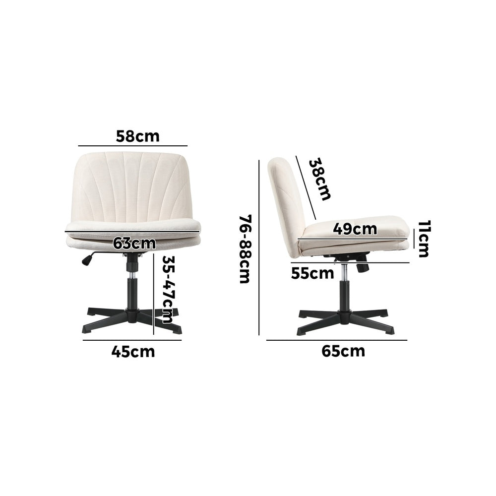 Armless Office Chair Wide Seat Linen with Wheels Charcoal