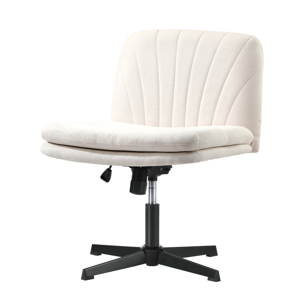 Armless Office Chair Wide Seat Linen Charcoal No Wheels