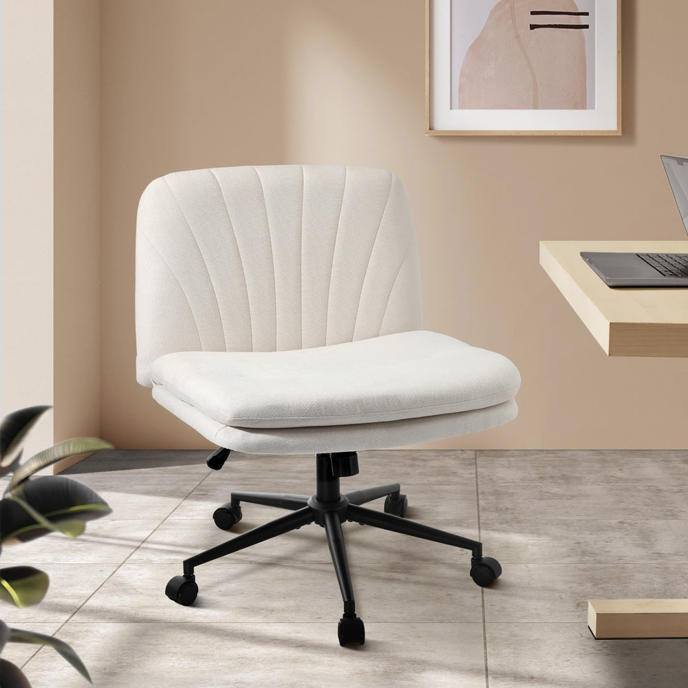 Armless Office Chair Wide Seat Linen with Wheels Charcoal