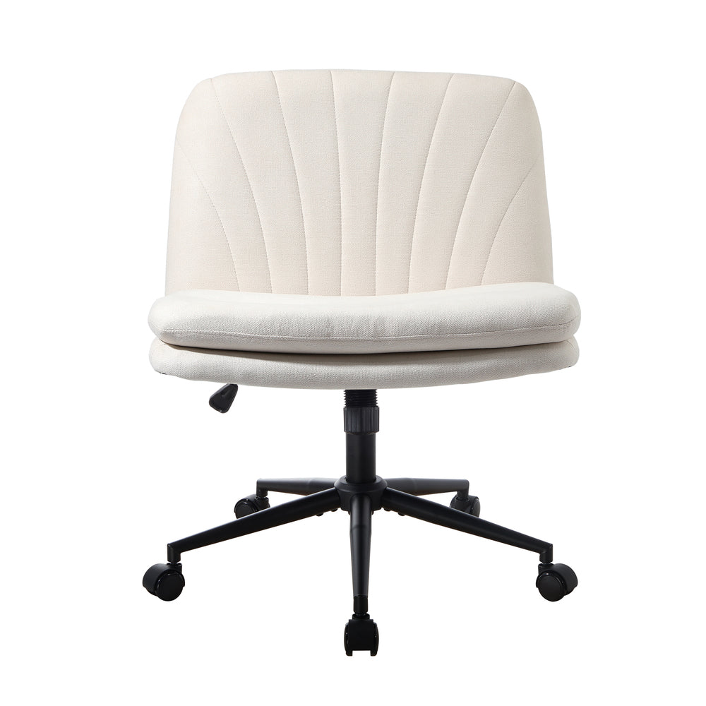 Armless Office Chair Wide Seat Linen with Wheels Beige