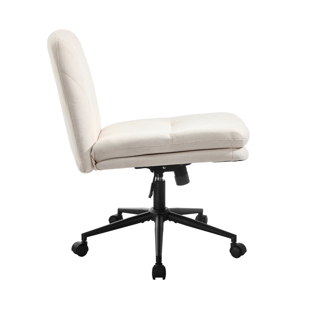 Office Chair Wide Seat Linen Beige No Wheels