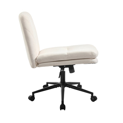 Office Chair Wide Seat Linen Beige No Wheels