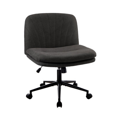 Armless Office Chair Wide Seat Linen with Wheels Charcoal