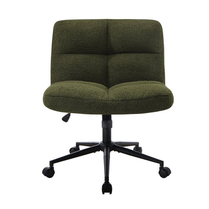 Armless Office Chair Wide Seat No Wheels Boucle Green