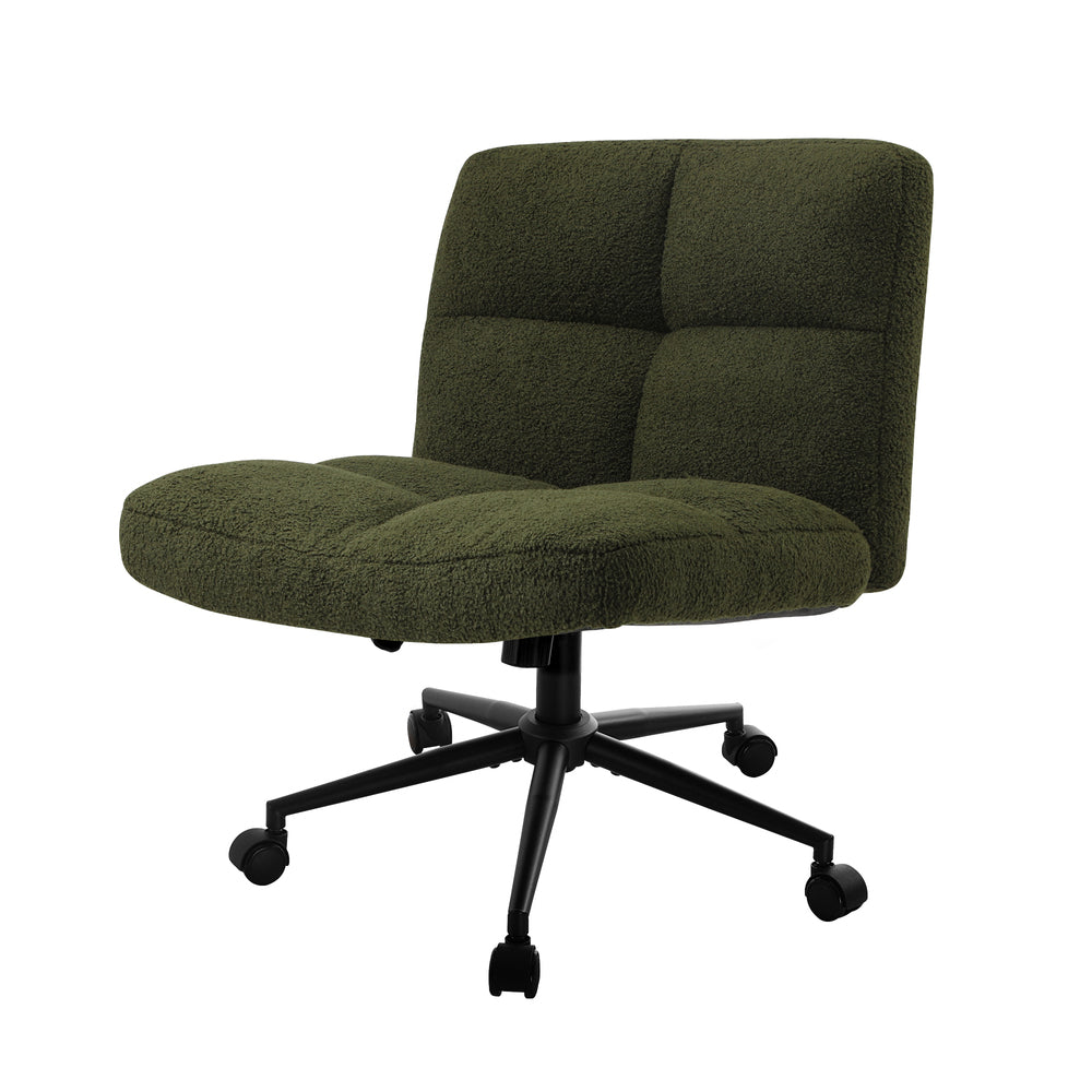 Armless Office Chair Wide Seat with Wheels Boucle Green