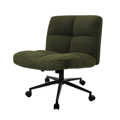 Armless Office Chair Wide Seat with Wheels Boucle Green