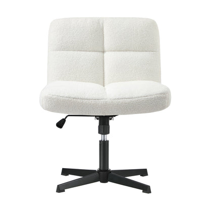 Armless Office Chair Wide Seat No Wheels Boucle White