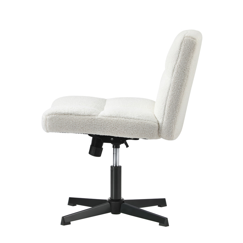 Armless Office Chair Wide Seat with Wheels Boucle White