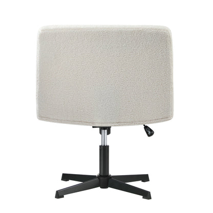 Armless Office Chair Wide Seat No Wheels Boucle White
