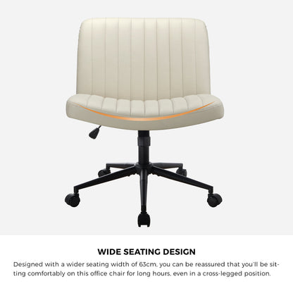 Mid Back Office Chair Wide Seat with Wheels Leather Beige
