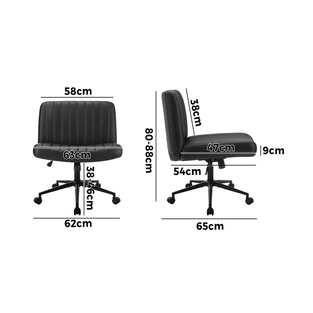 Mid Back Office Chair Wide Seat with Wheels Leather Black/Brown