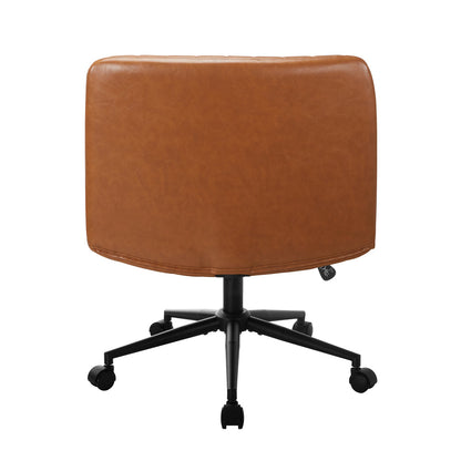 Mid Back Office Chair Wide Seat with Wheels Leather Black/Brown