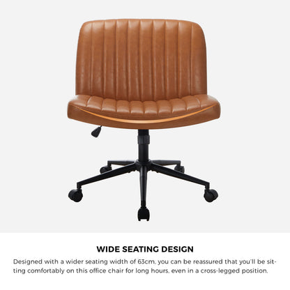Mid Back Office Chair Wide Seat with Wheels Leather Black/Brown