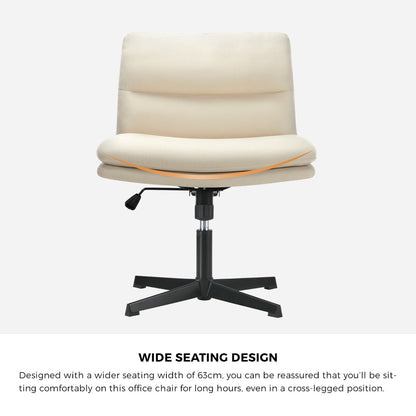 Mid Back Armless Office Chair Wide Seat Linen Beige